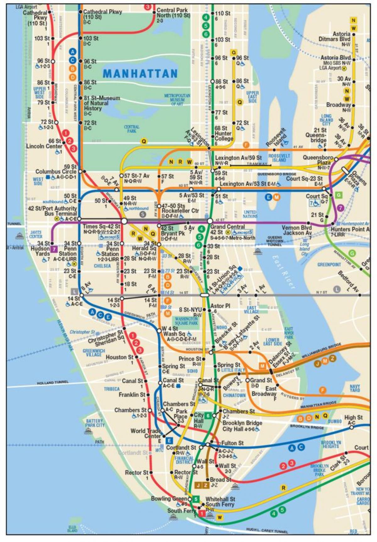 bản đồ của lower Manhattan tàu điện ngầm