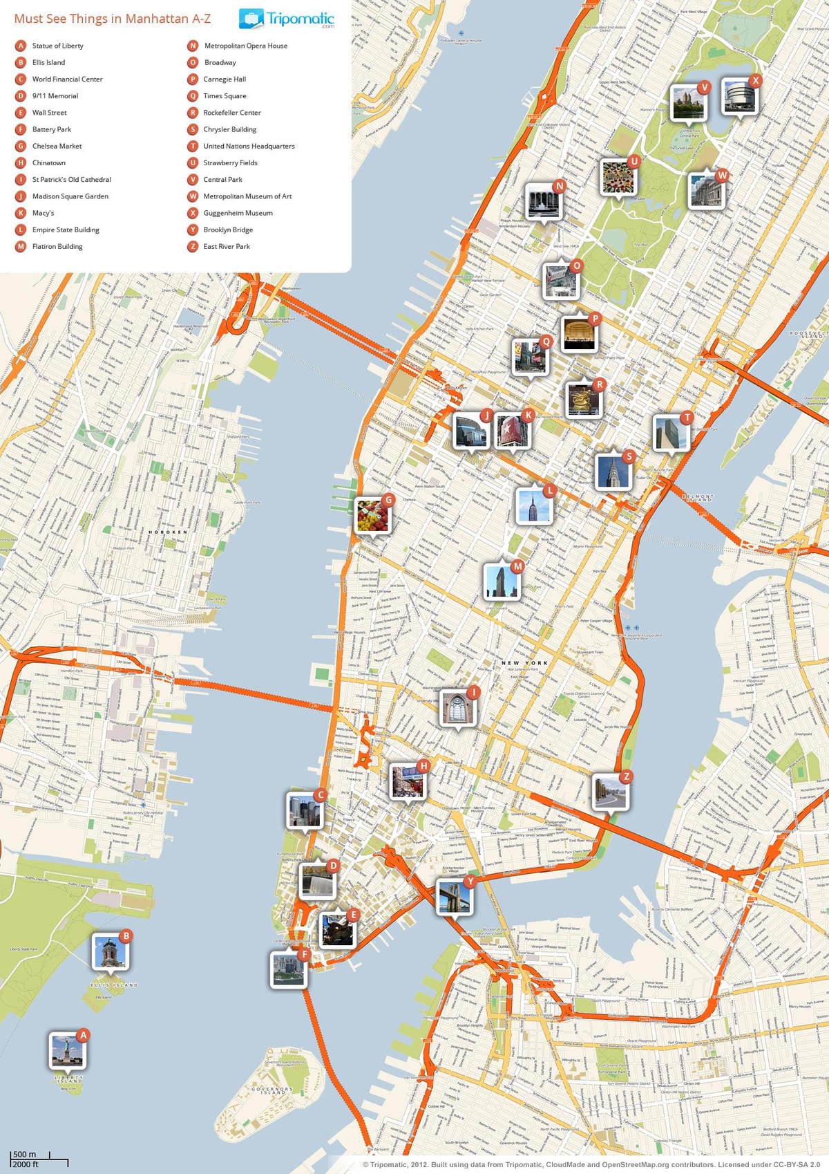 bản đồ của Manhattan với điểm quan tâm