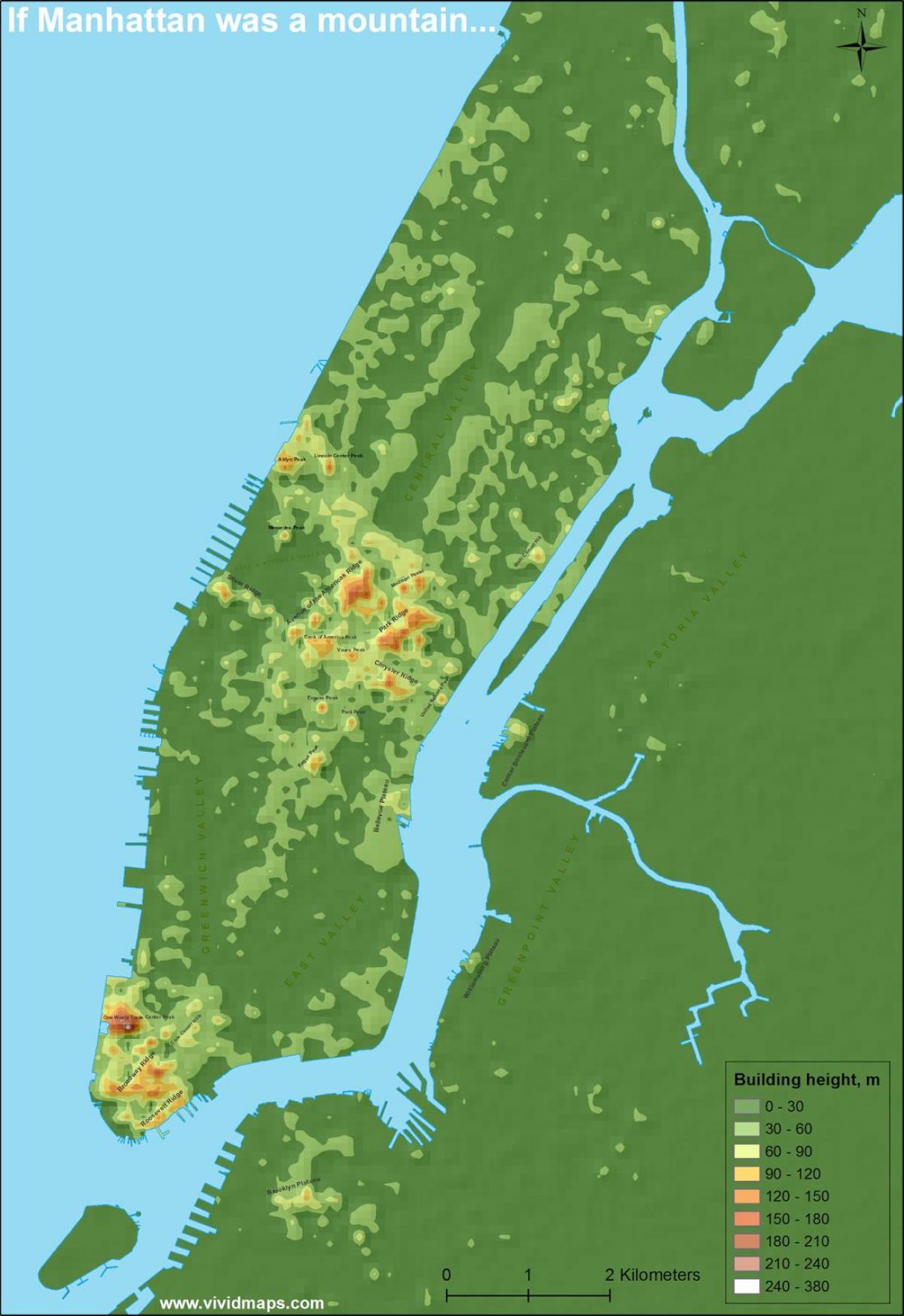 bản đồ của Manhattan địa hình