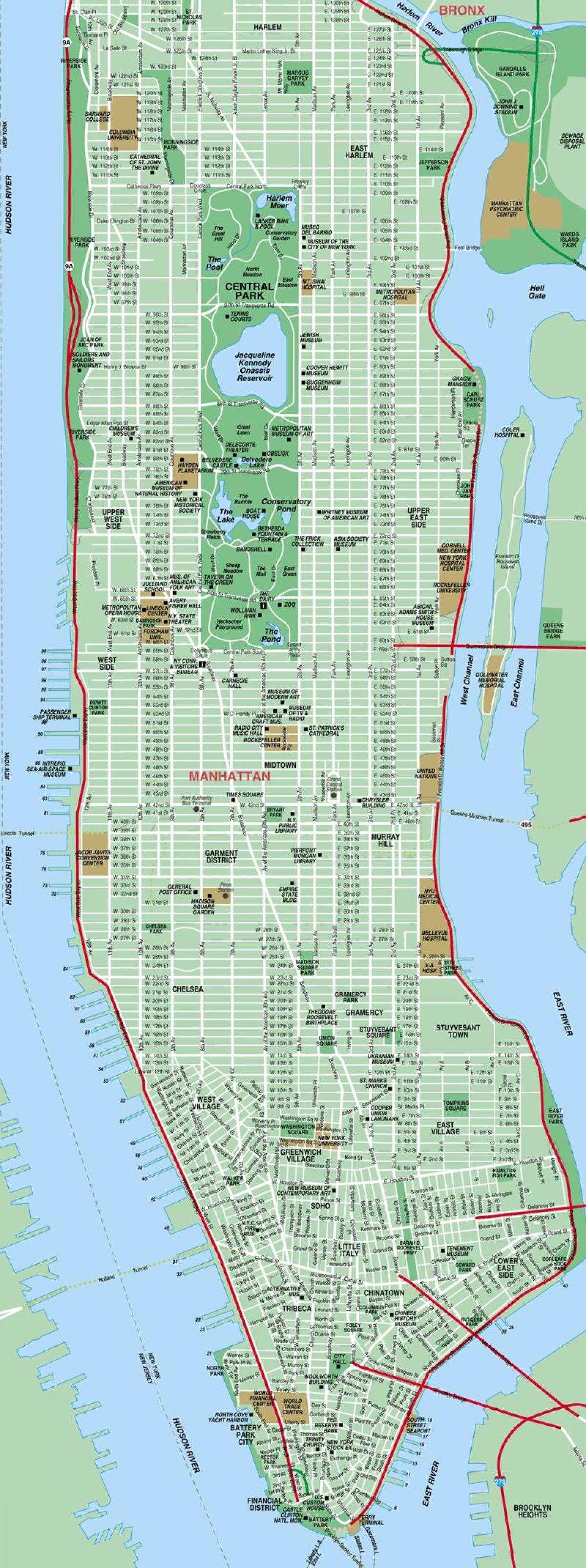 chi tiết và bản đồ của Manhattan