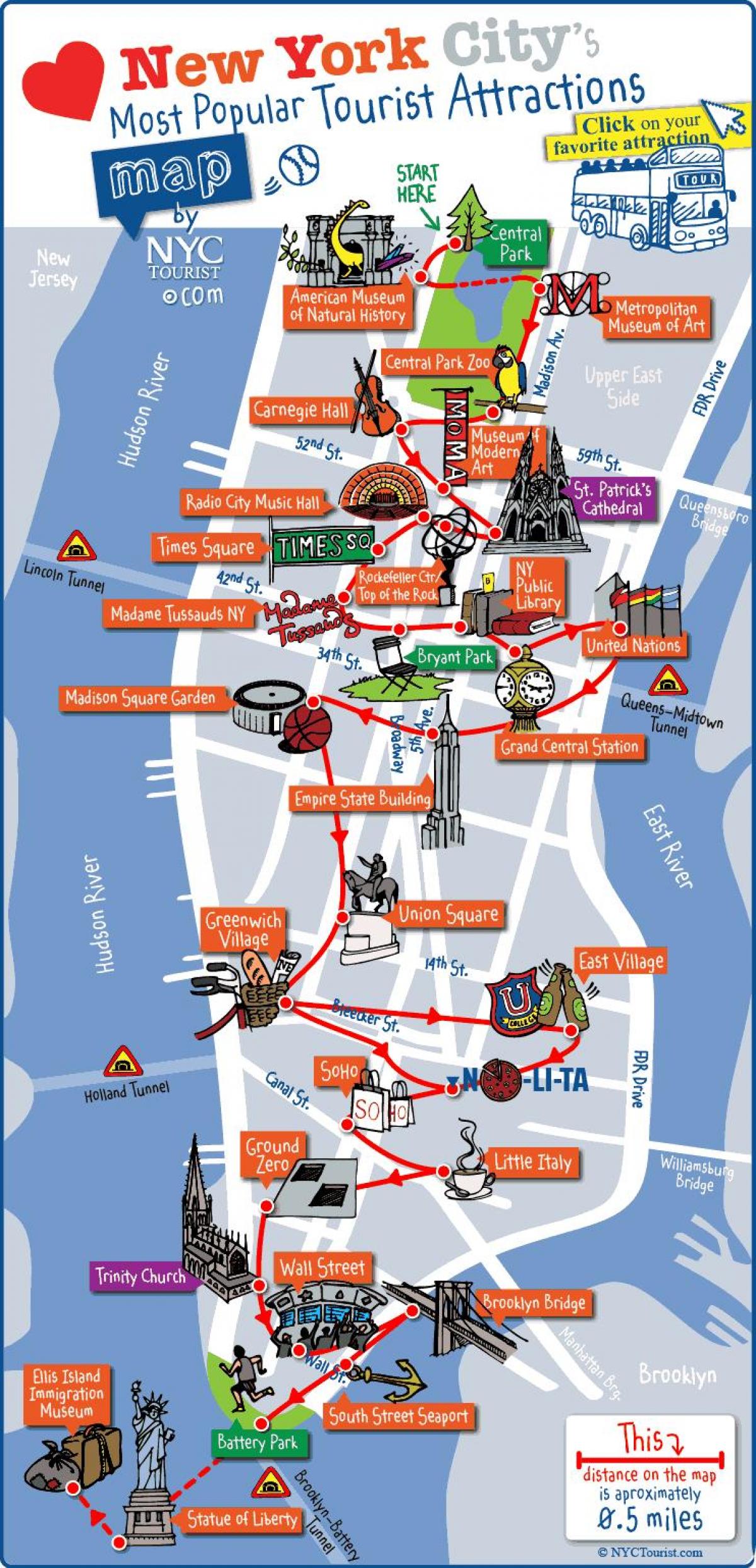 bản đồ của Manhattan, New York hấp dẫn