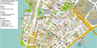 Bản đồ của lower Manhattan với tên đường phố